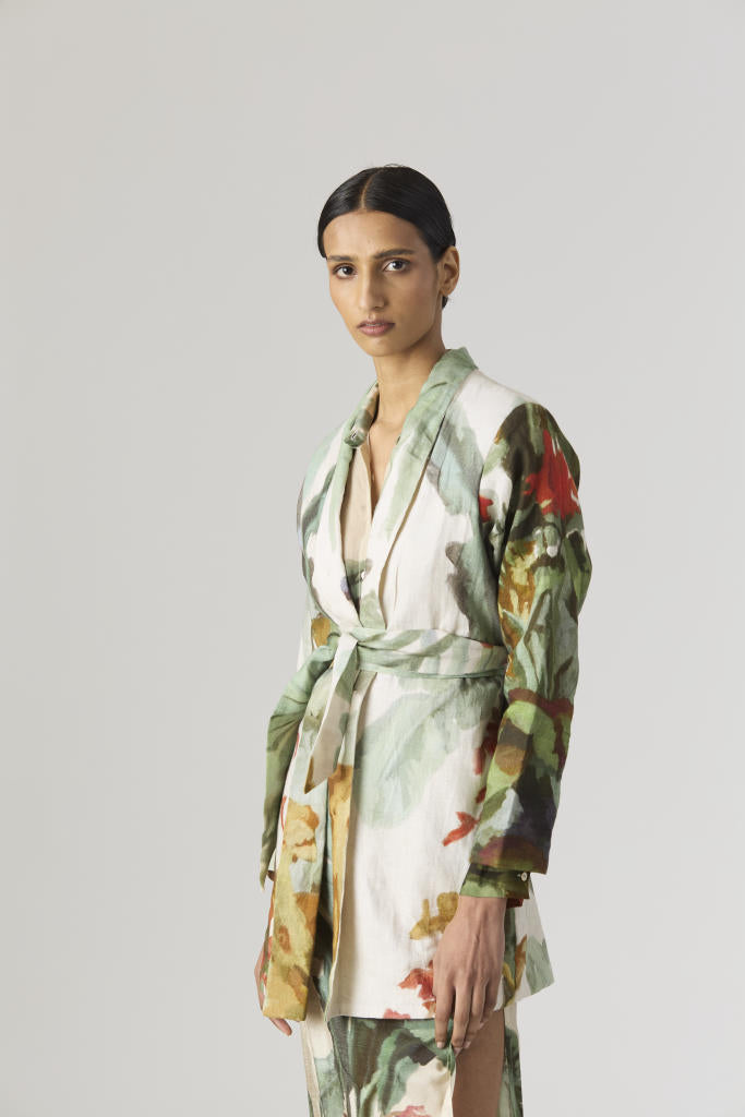 THE HUNT BLAZER & SKIRT SET silk by Yam in green color for women Worldwide