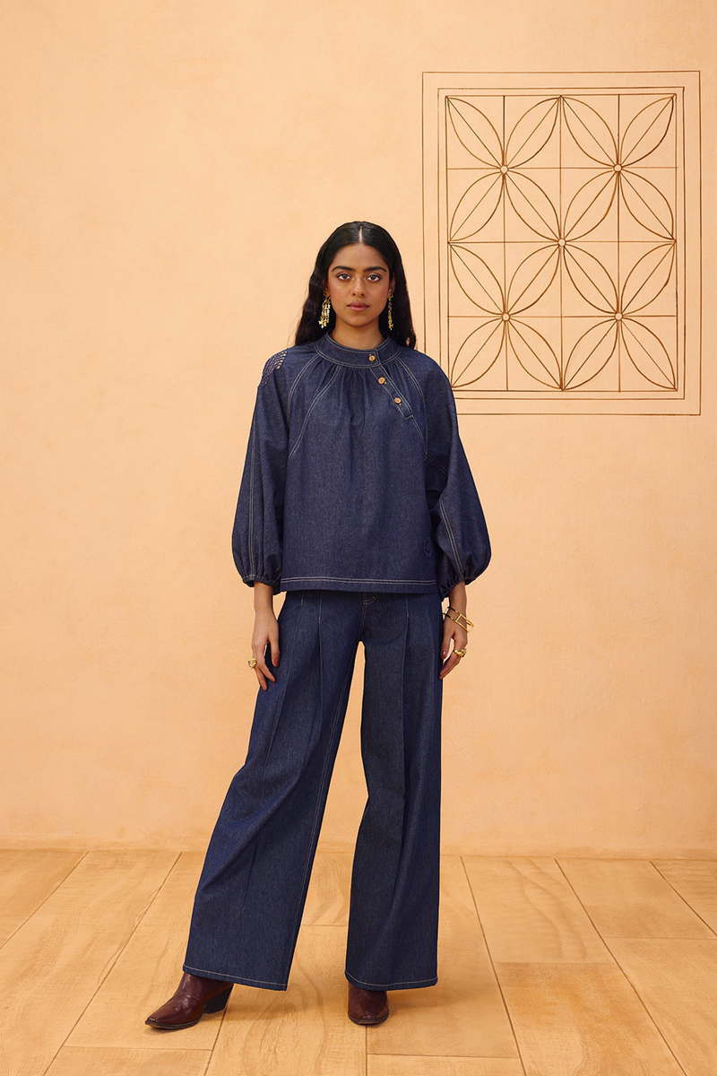 The Jaali Sustainable Denim Top denim top/shirt by SUI in blue for women Worldwide