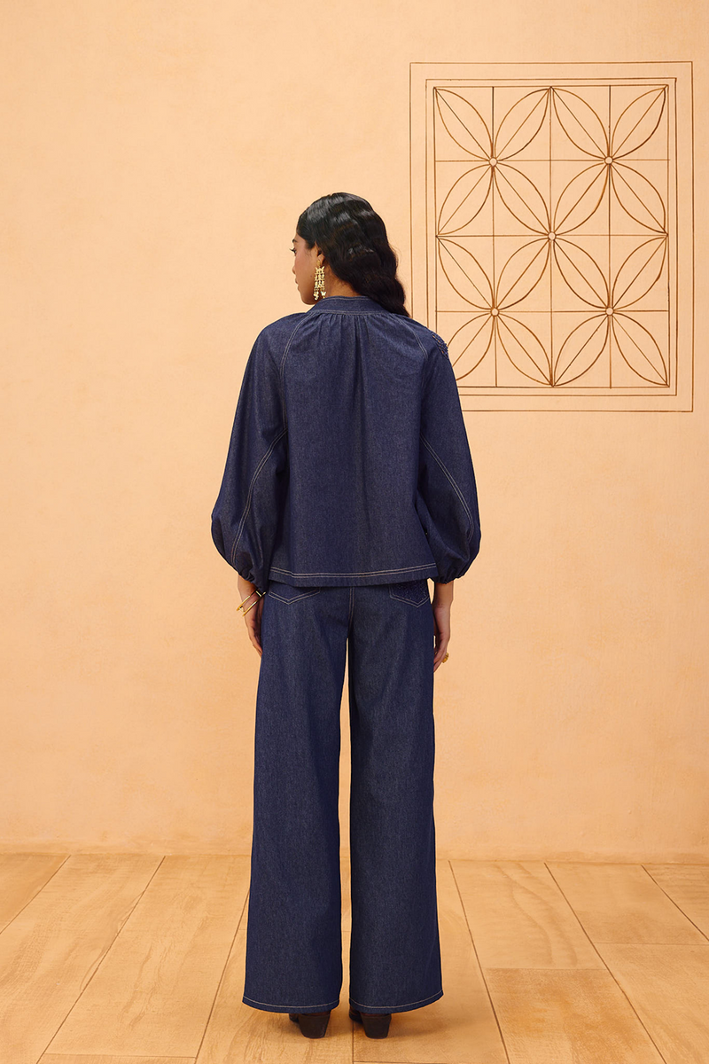 The Jaali Sustainable Denim Top denim top/shirt by SUI in blue for women Worldwide