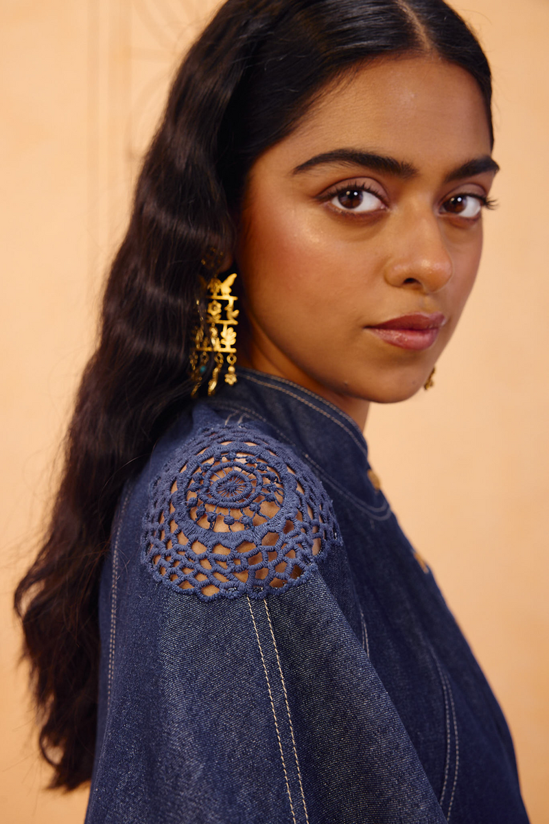 The Jaali Sustainable Denim Top denim top/shirt by SUI in blue for women Worldwide