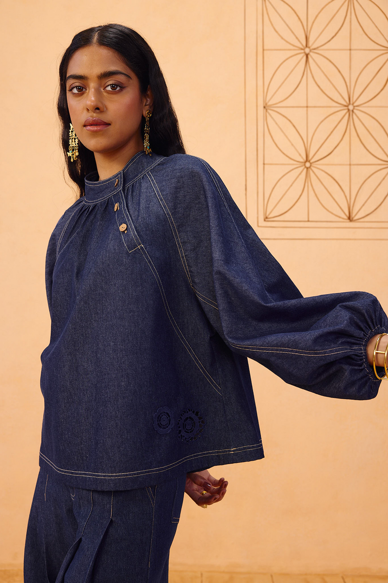 The Jaali Sustainable Denim Top denim top/shirt by SUI in blue for women Worldwide
