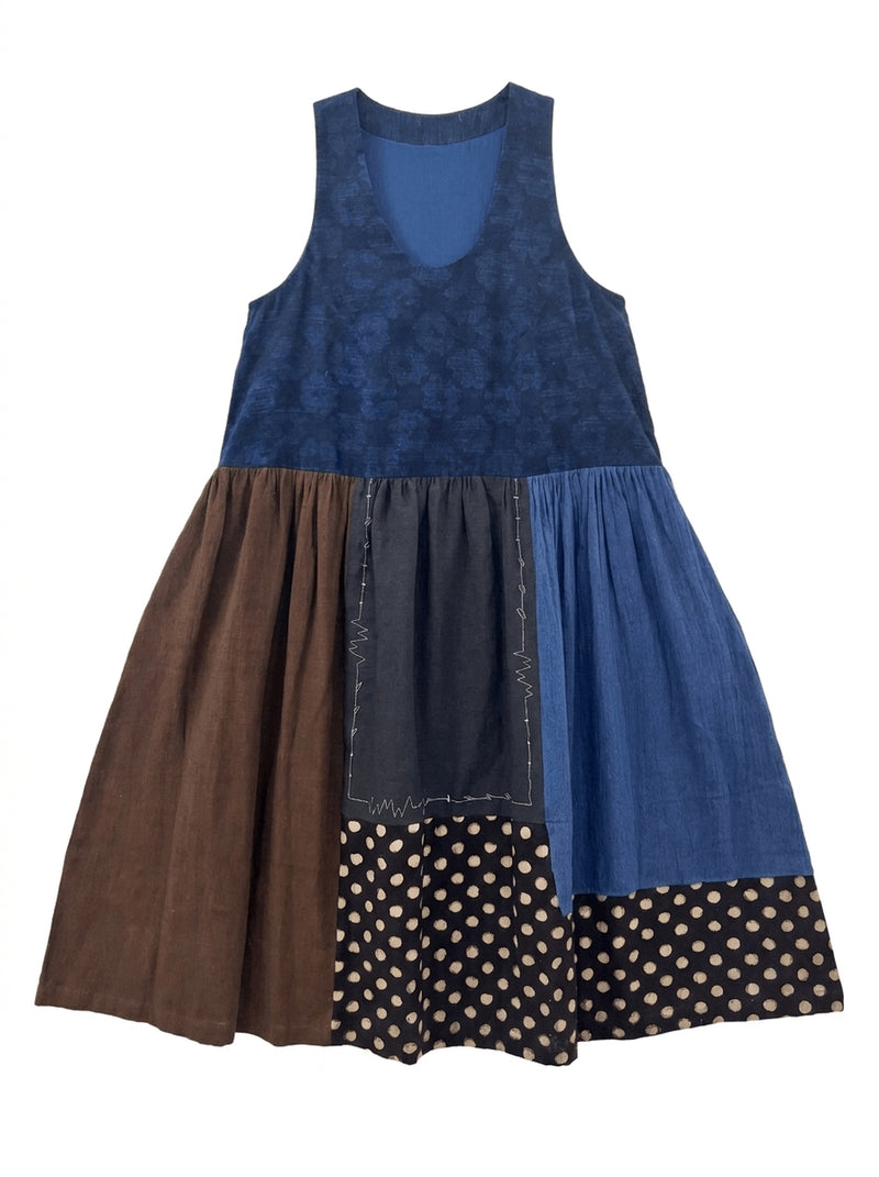The Joan Dress-Dawn hand block printed &amp; hand-woven organic fabric dress by World of Crow in multi-color for women Worldwide