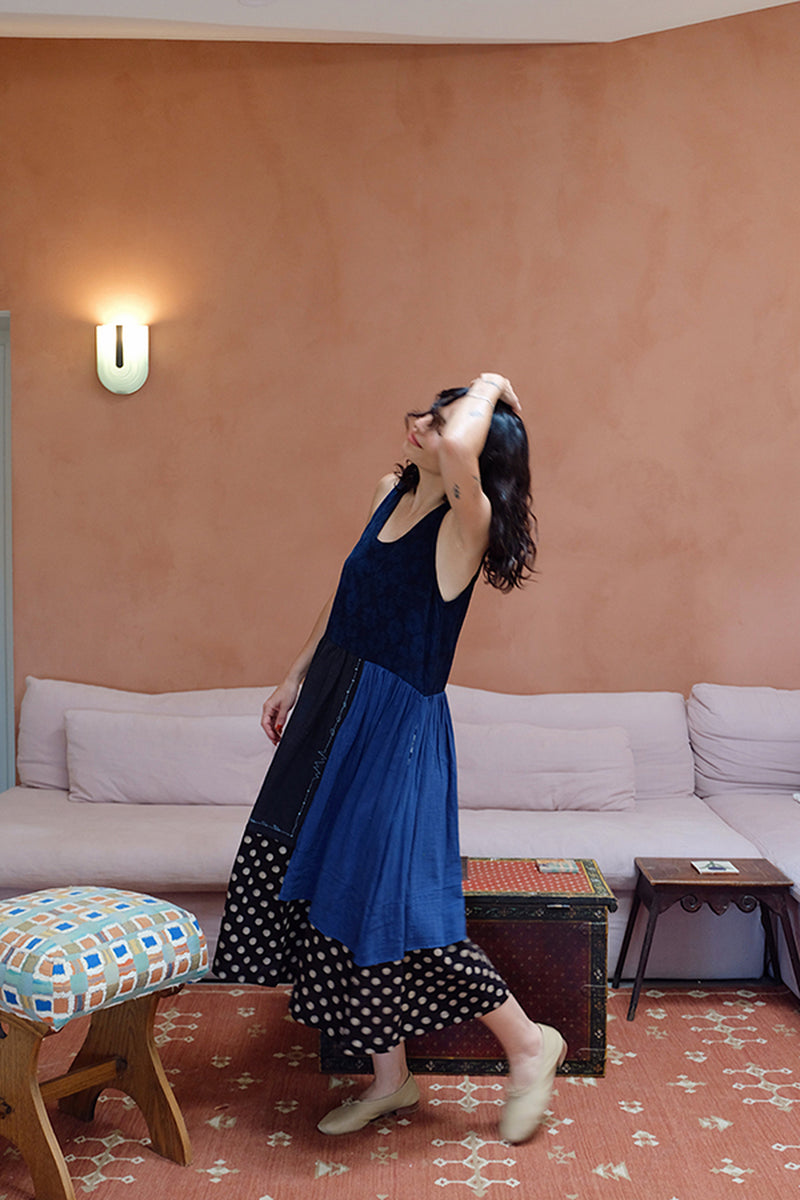 The Joan Dress-Dawn hand block printed &amp; hand-woven organic fabric dress by World of Crow in multi-color for women Worldwide