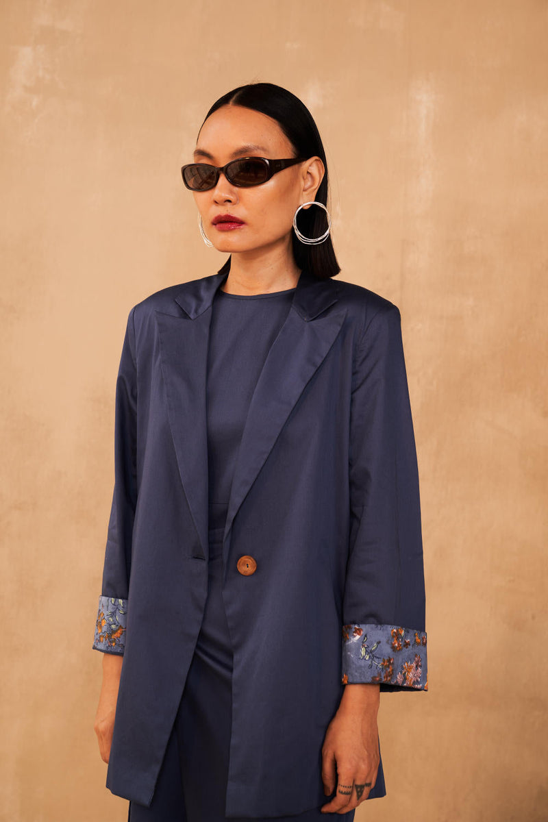 The Journey Organic Cotton Blazer satin by SUI in navy color for women Worldwide