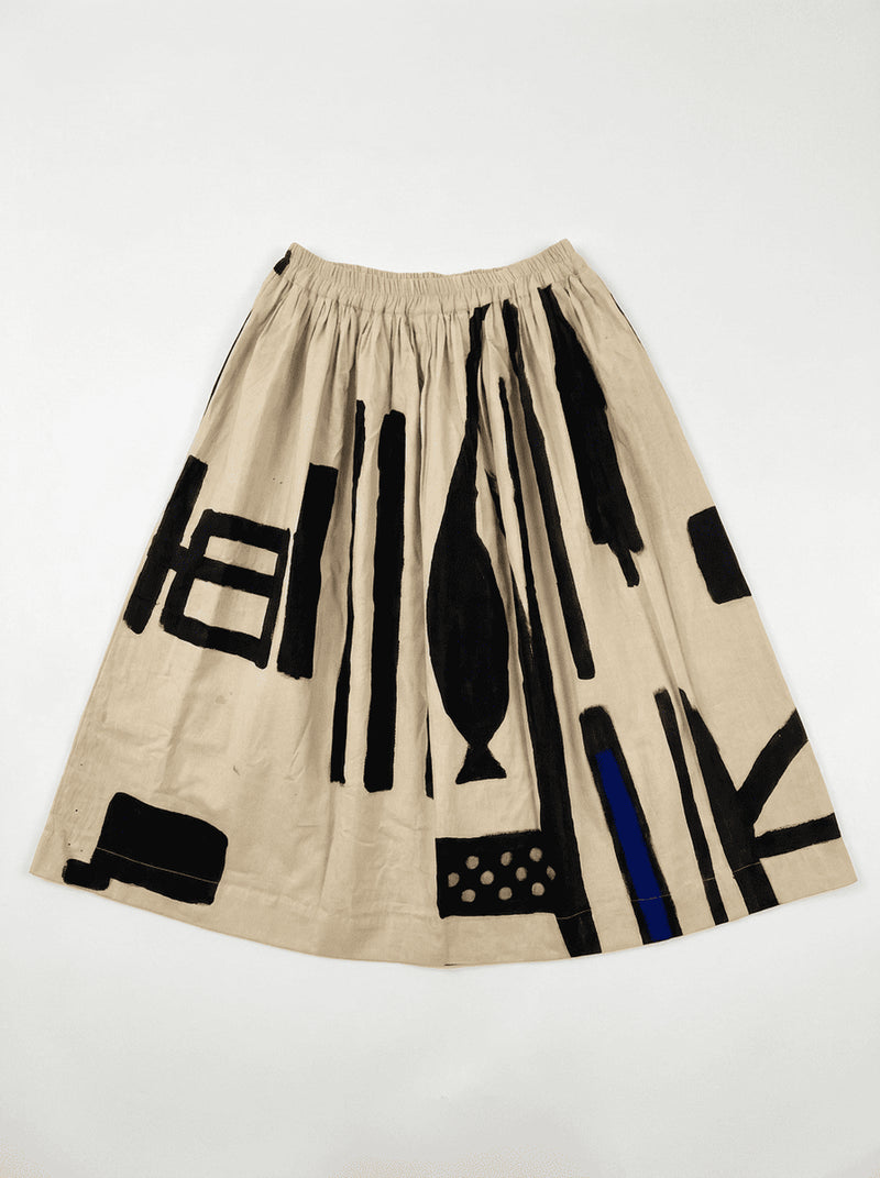 The Joy Skirt-Symbolic handwoven cotton skirt by World of Crow in beige,black for women Worldwide