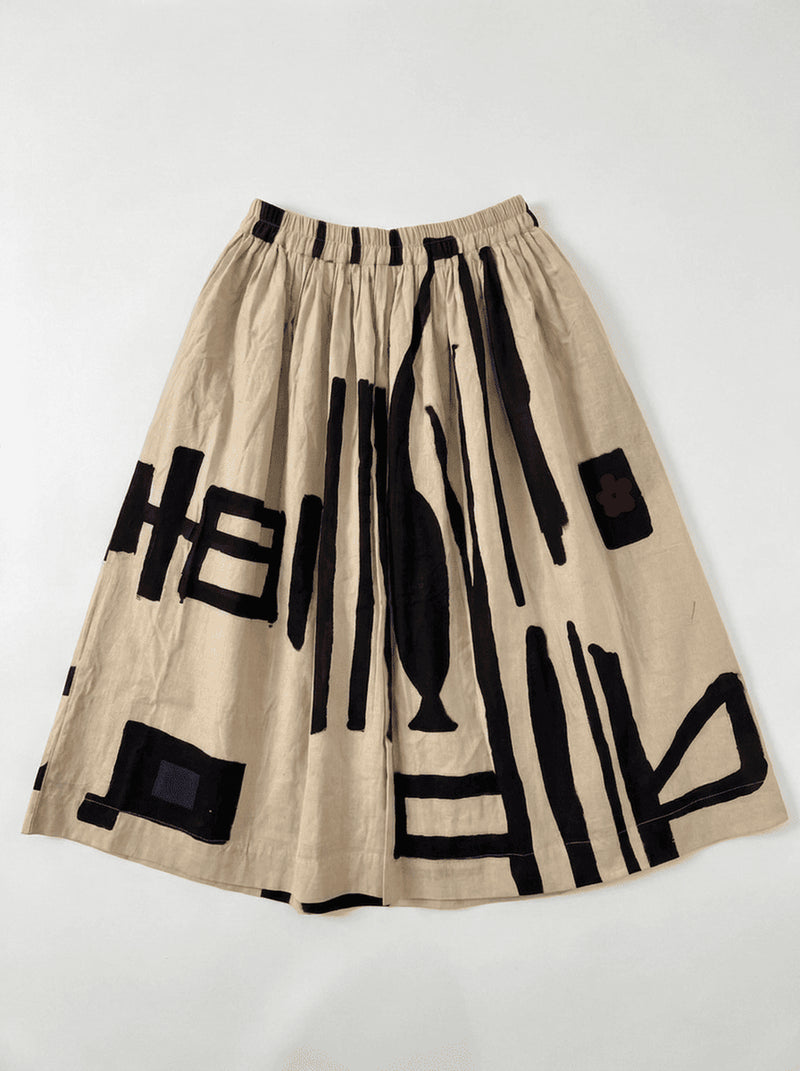The Joy Skirt-Symbolic handwoven cotton skirt by World of Crow in beige,black for women Worldwide