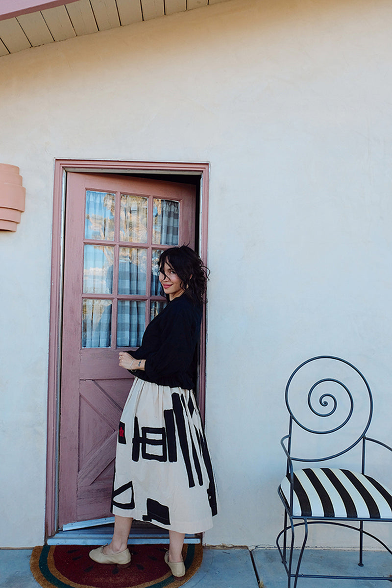 The Joy Skirt-Symbolic handwoven cotton skirt by World of Crow in beige,black for women Worldwide