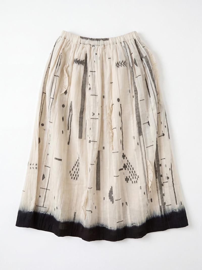 The Joy Skirt-Linear Jamdani Blend cotton jamdani skirt by World of Crow in off-white for women Worldwide
