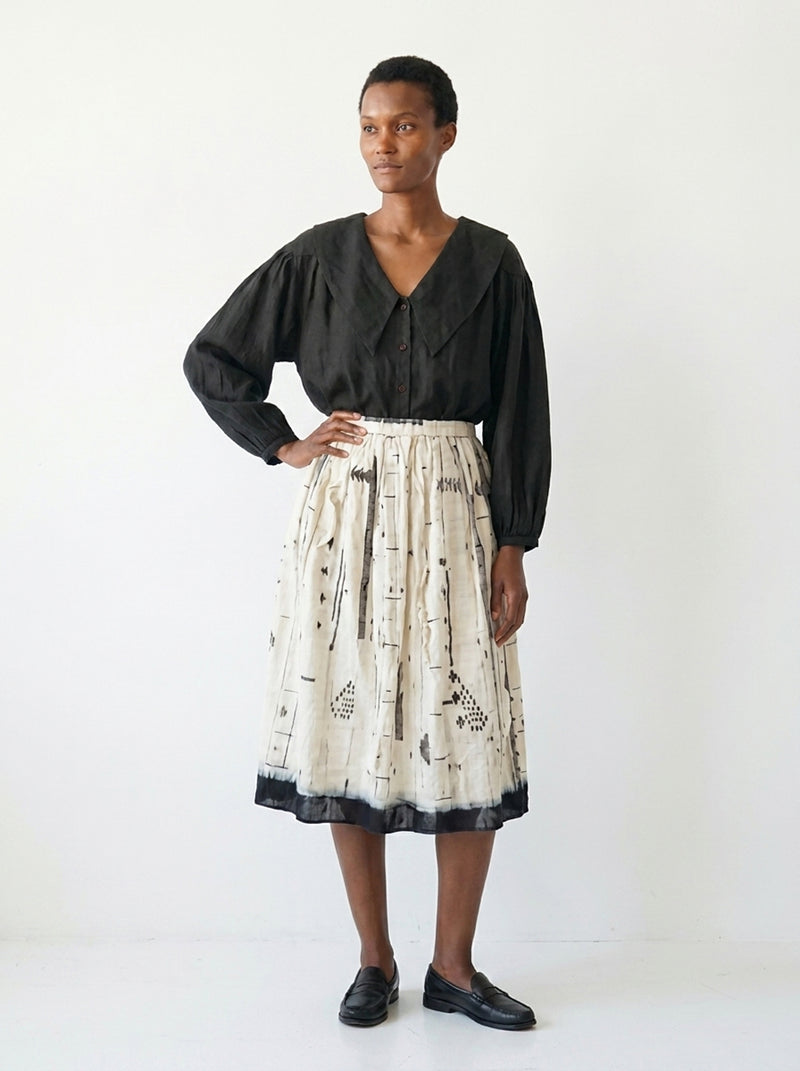 The Joy Skirt-Linear Jamdani Blend cotton jamdani skirt by World of Crow in off-white for women Worldwide