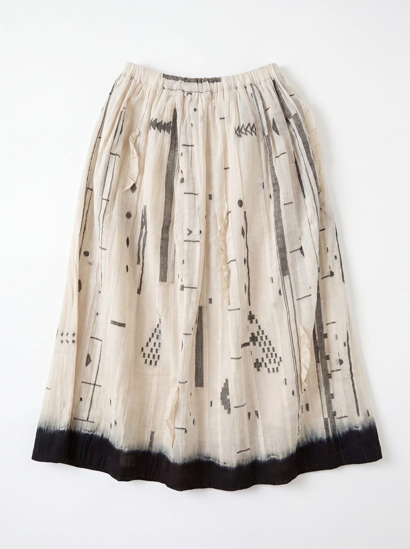The Joy Skirt-Linear Jamdani Blend cotton jamdani skirt by World of Crow in off-white for women Worldwide