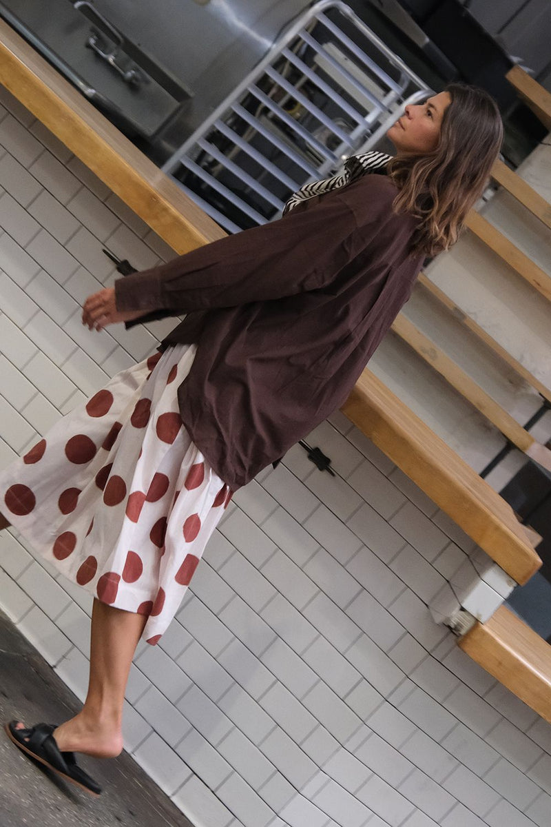 The Joy Skirt — Rust Polka cotton by World of Crow in multi color for women Worldwide