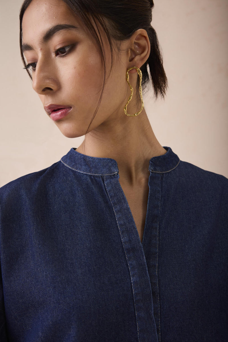 The Little Things Denim Blouse cotton by SUI in blue color for women Worldwide