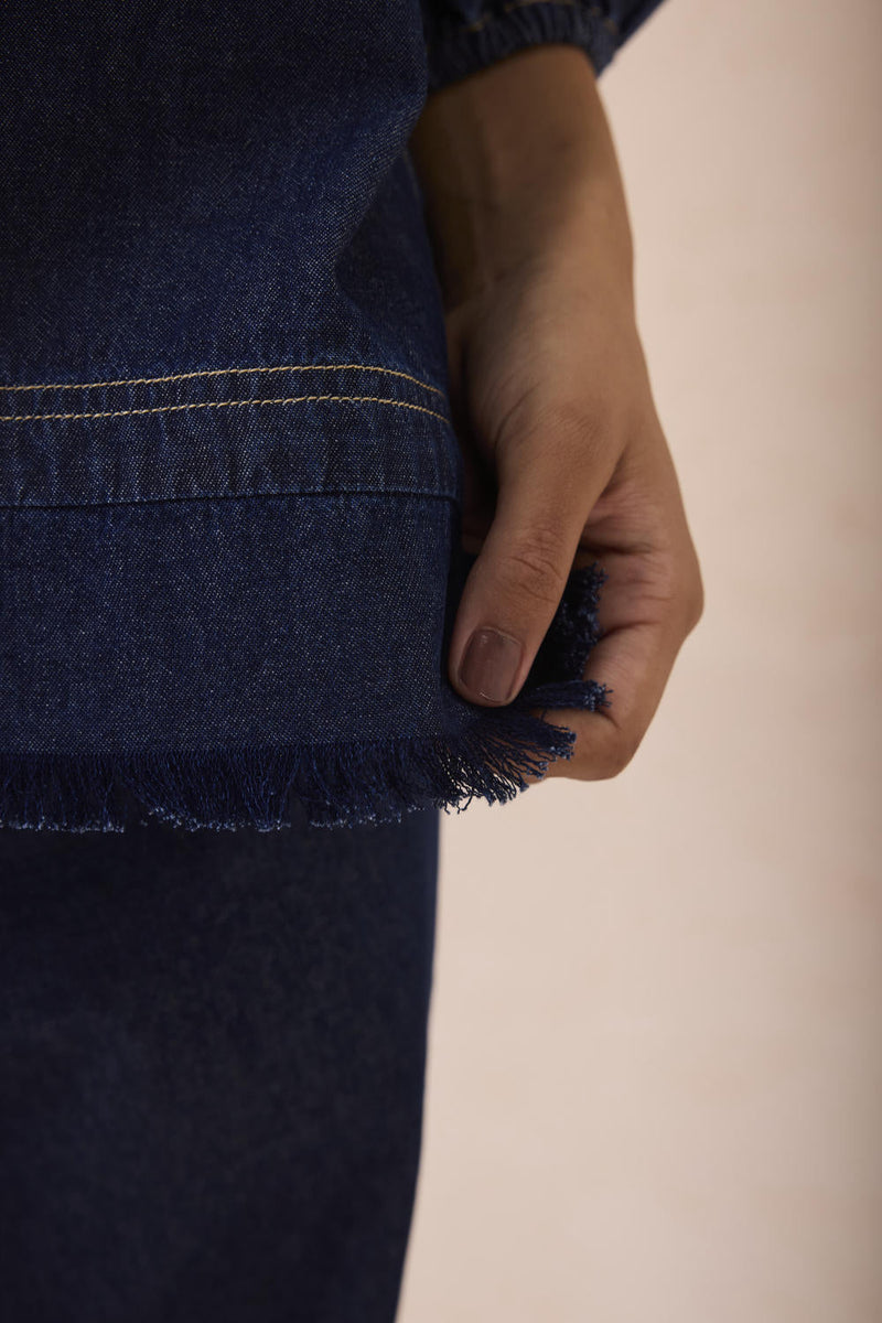 The Little Things Denim Blouse cotton by SUI in blue color for women Worldwide