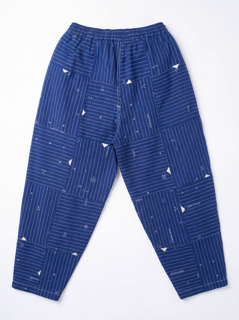 The Midday Pants-Grid Patchwork cotton jamdani pant/trouser by World of Crow in blue for women Worldwide
