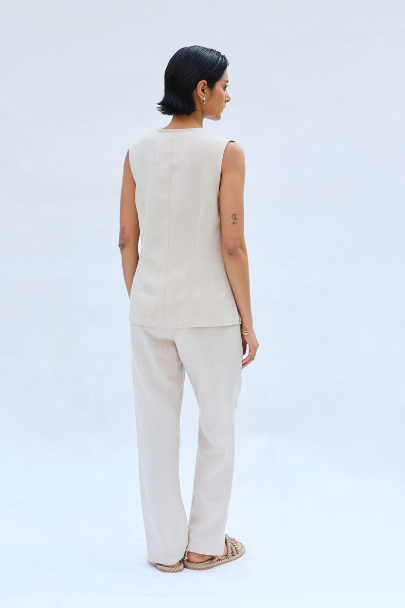 The Misty Linen Waistcoat by SUI in white color for women Worldwide