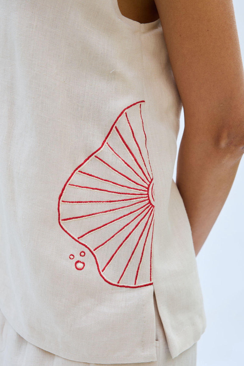 The Misty Linen Waistcoat by SUI in white color for women Worldwide