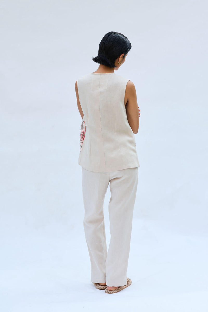 The Misty Linen Waistcoat by SUI in white color for women Worldwide