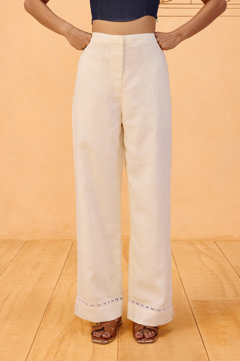 The Neev Linen Trousers 100% linen pant/trouser by SUI in off-white for women Worldwide