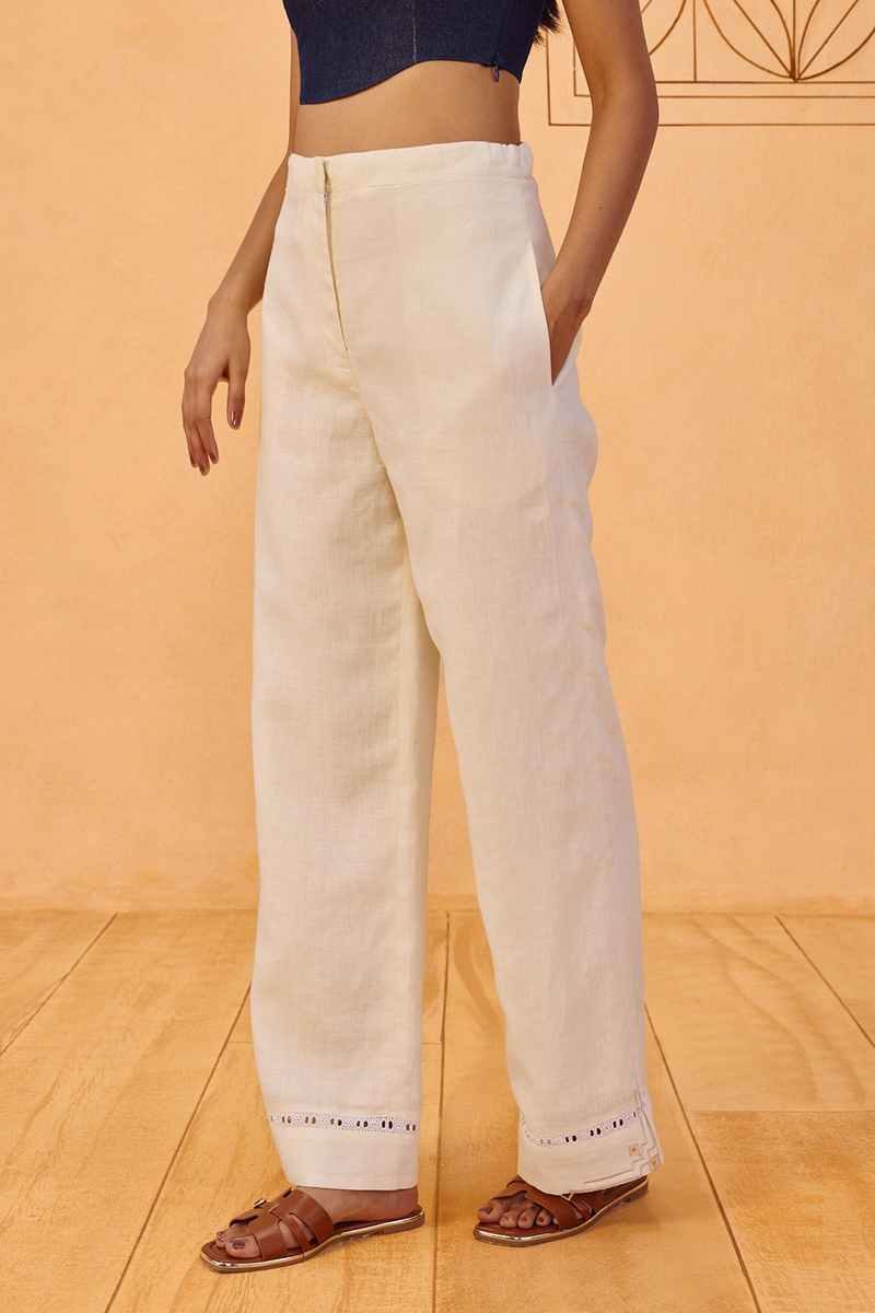 The Neev Linen Trousers 100% linen pant/trouser by SUI in off-white for women Worldwide