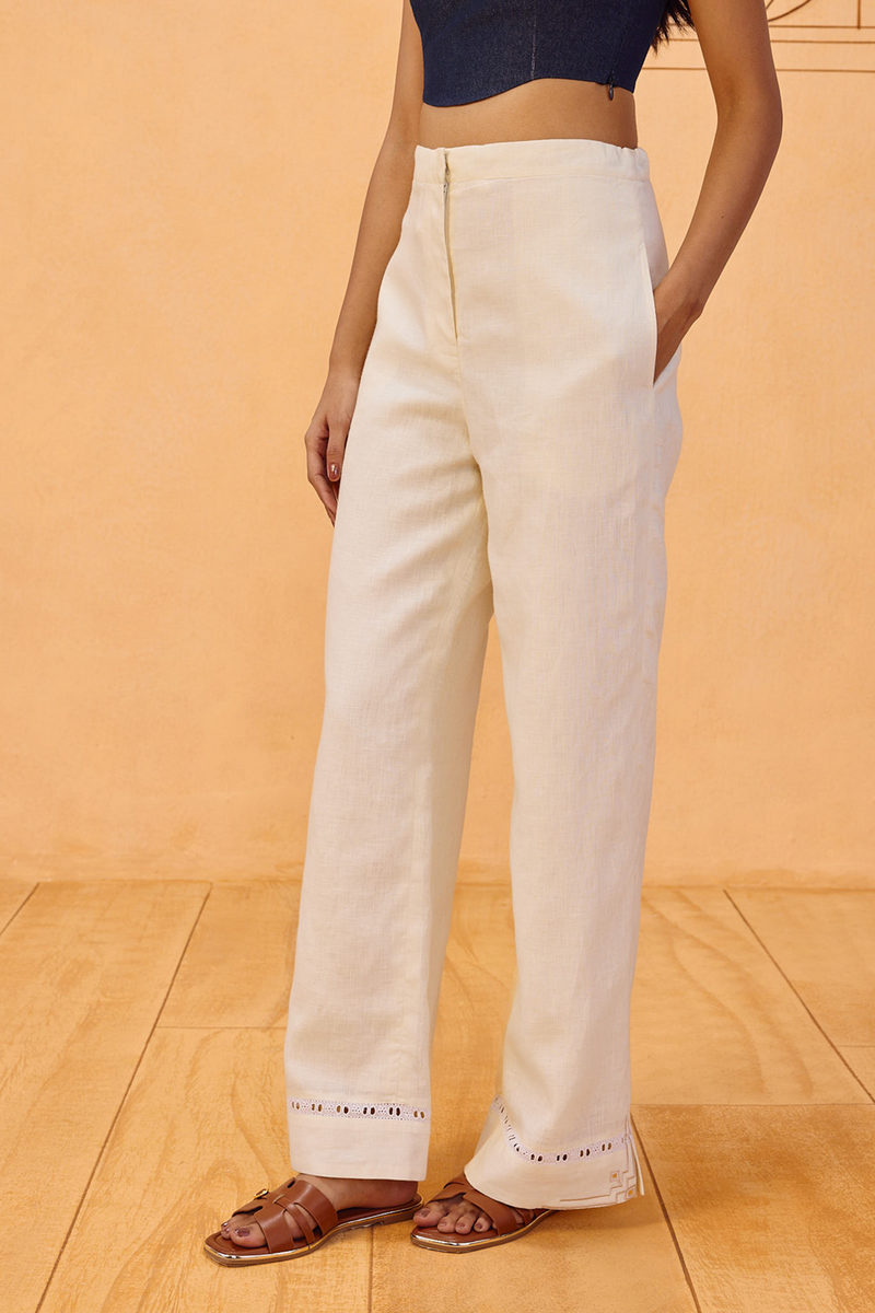 The Neev Linen Trousers 100% linen pant/trouser by SUI in off-white for women Worldwide