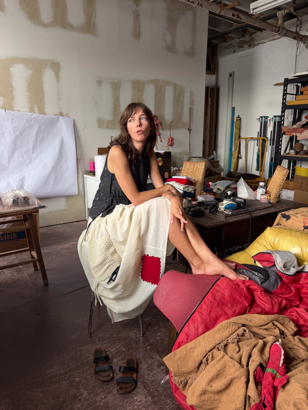 The Pleated Artisan Skirt-Basket Patchwork cotton muslin skirt by World of Crow in white for women Worldwide