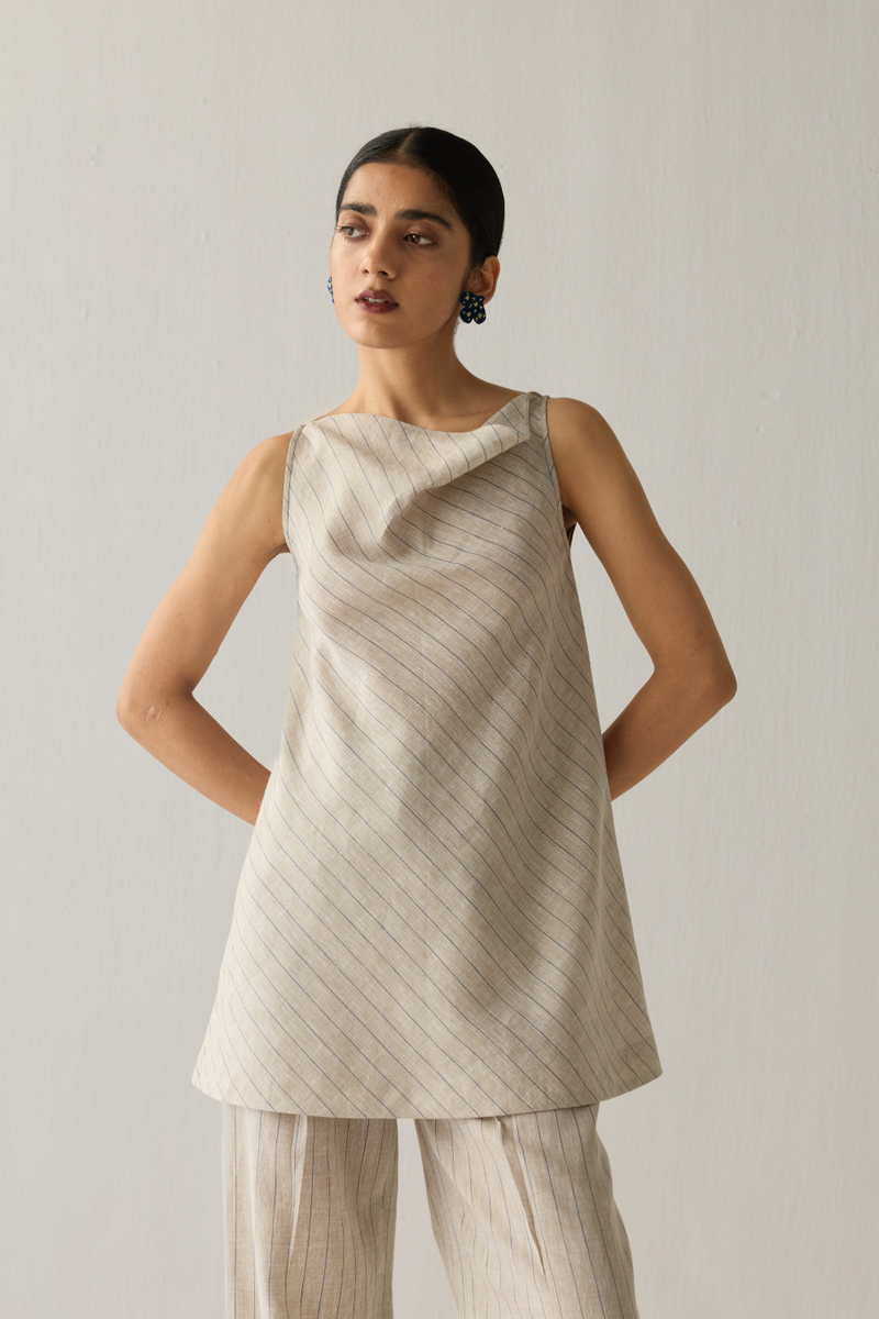 The Ripple Linen Top all linen by Sui in beige color for women Worldwide