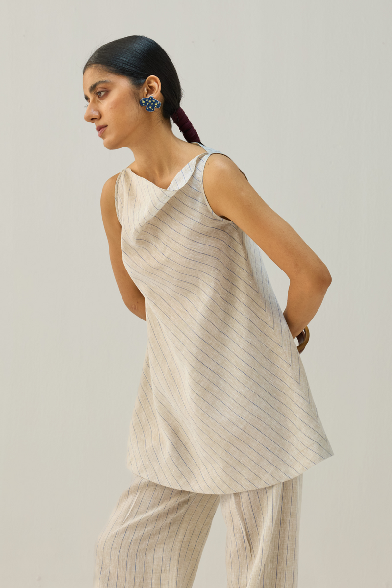 The Ripple Linen Top all linen by Sui in beige color for women Worldwide