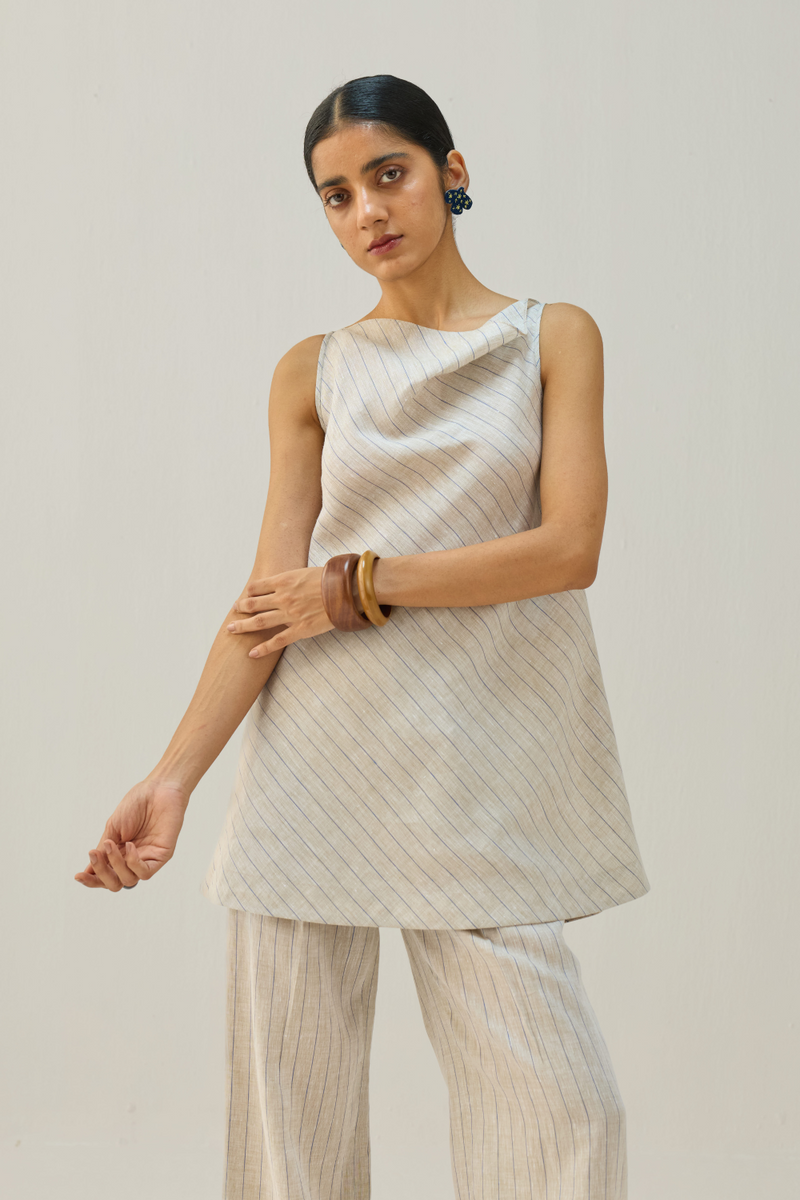 The Ripple Linen Top all linen by Sui in beige color for women Worldwide