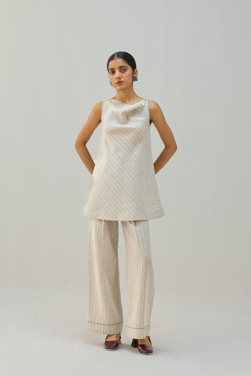 The Ripple Linen Top all linen by Sui in beige color for women Worldwide