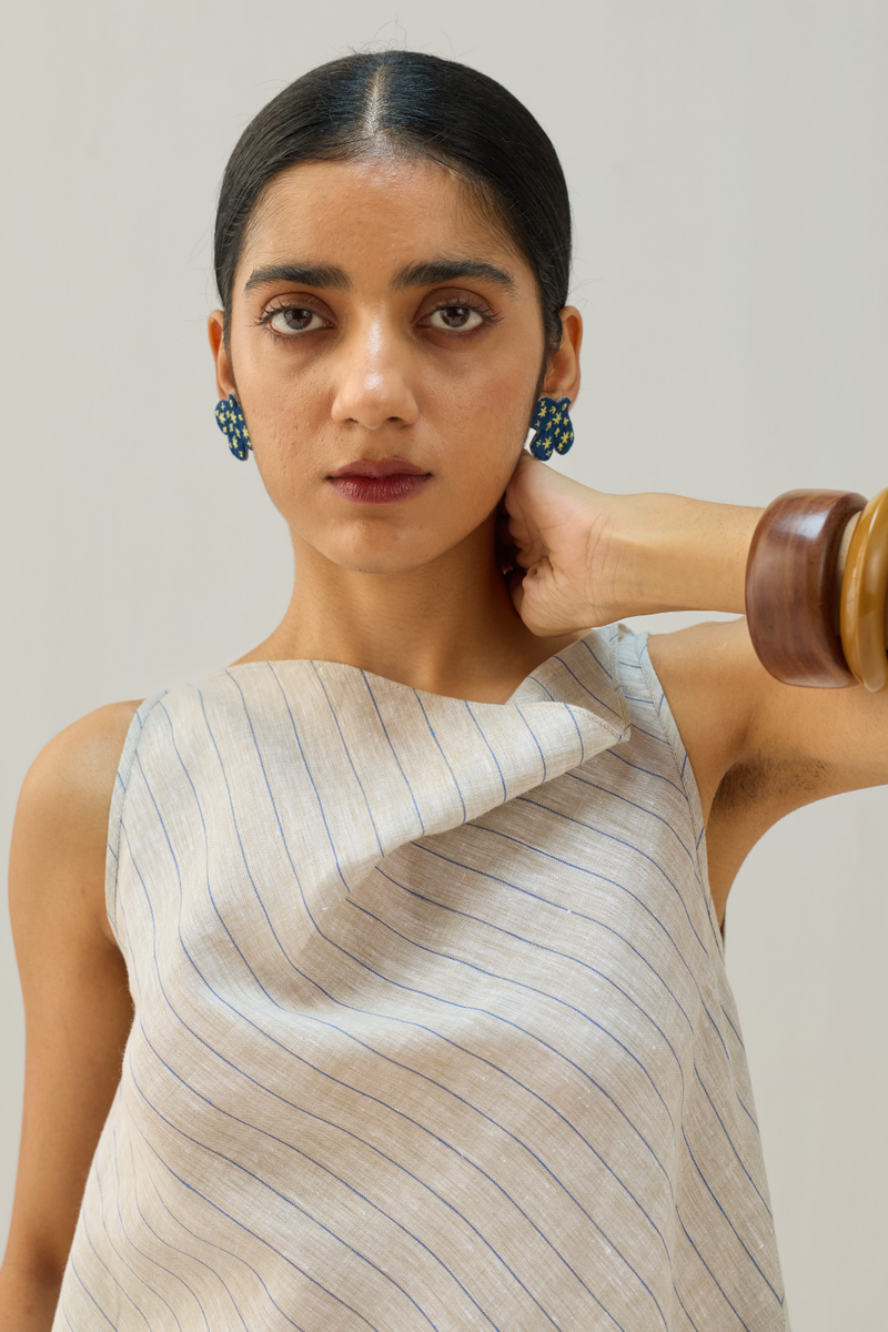 The Ripple Linen Top all linen by Sui in beige color for women Worldwide