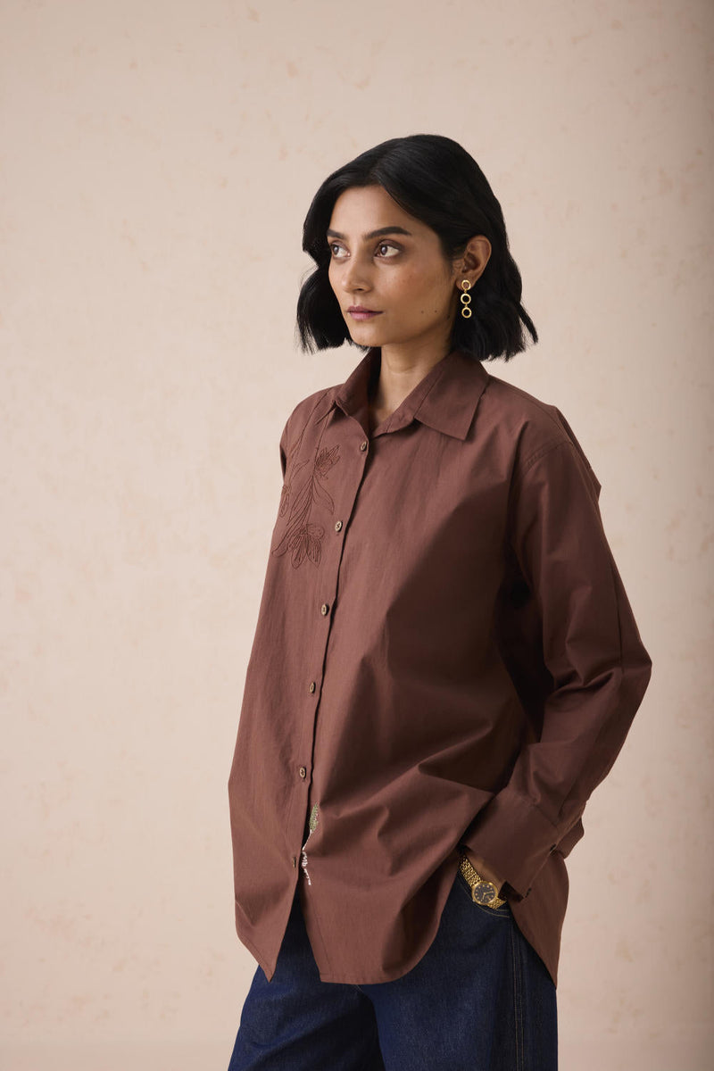 The Rise Organic Cotton Shirt poplin by SUI in brown color for women Worldwide
