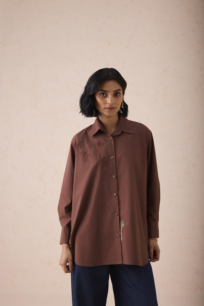 The Rise Organic Cotton Shirt poplin by SUI in brown color for women Worldwide