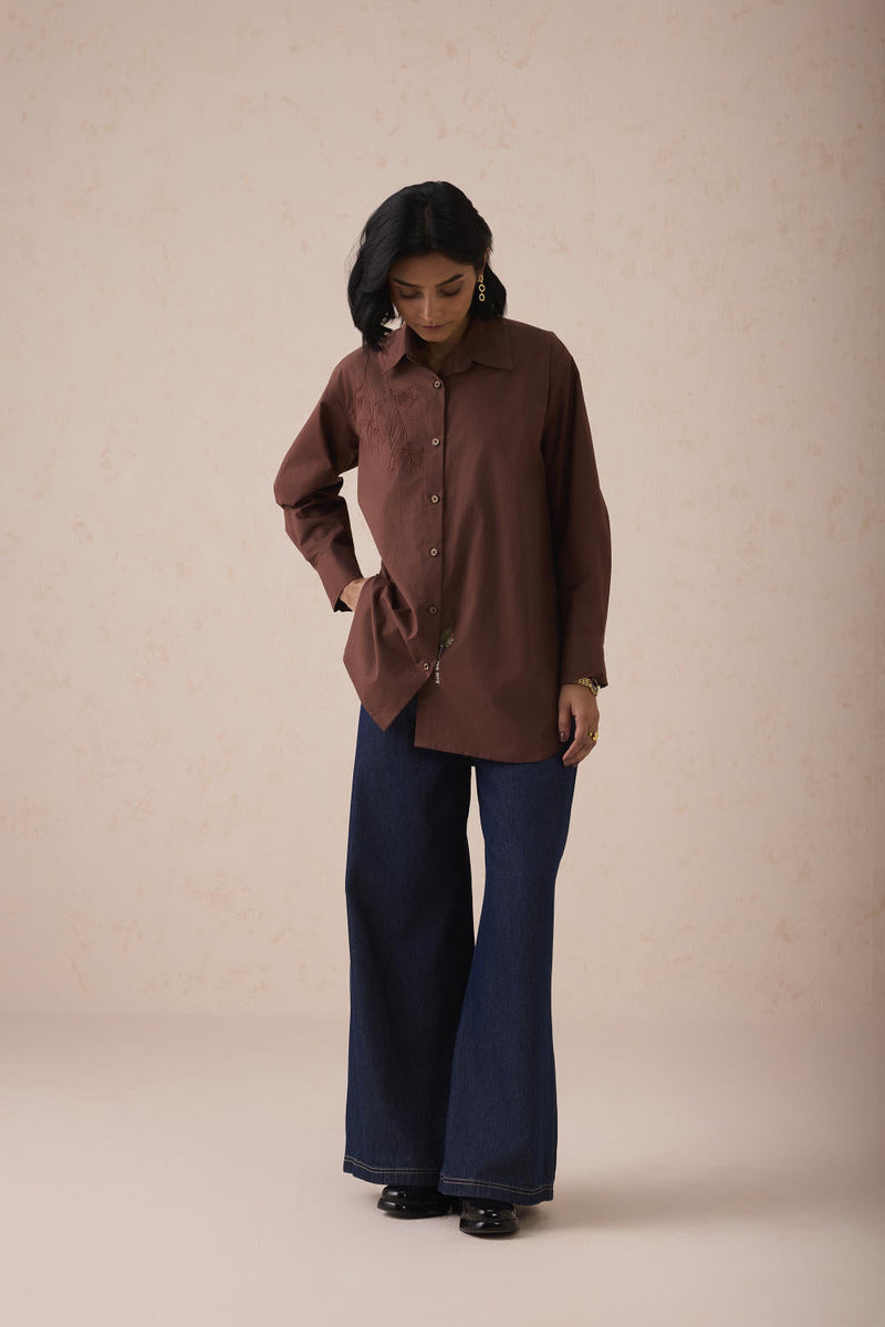 The Rise Organic Cotton Shirt poplin by SUI in brown color for women Worldwide
