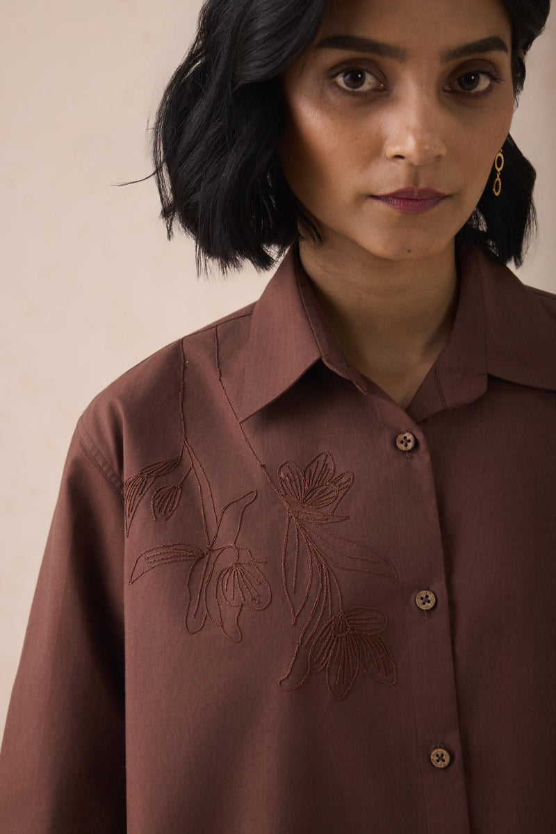 The Rise Organic Cotton Shirt poplin by SUI in brown color for women Worldwide