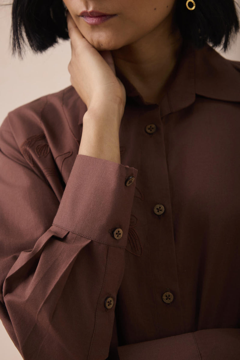 The Rise Organic Cotton Shirt poplin by SUI in brown color for women Worldwide