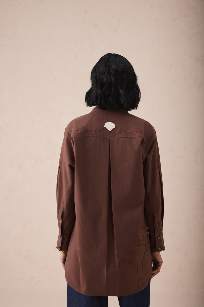 The Rise Organic Cotton Shirt poplin by SUI in brown color for women Worldwide