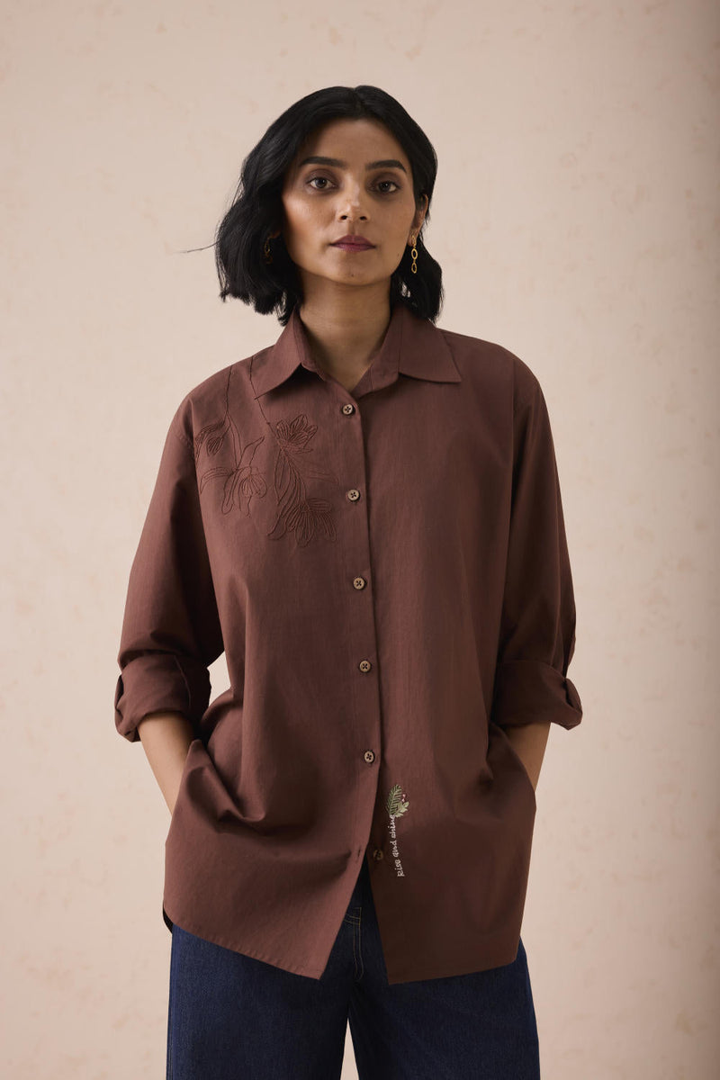 The Rise Organic Cotton Shirt poplin by SUI in brown color for women Worldwide