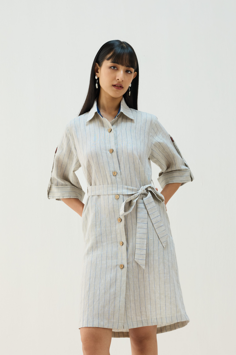 The Sail Linen Shirt Dress all linen by Sui in beige color for women Worldwide