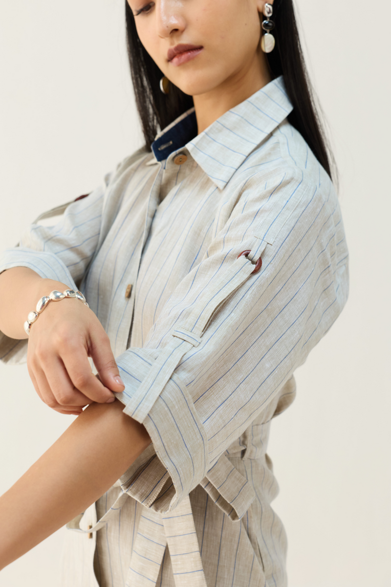 The Sail Linen Shirt Dress all linen by Sui in beige color for women Worldwide