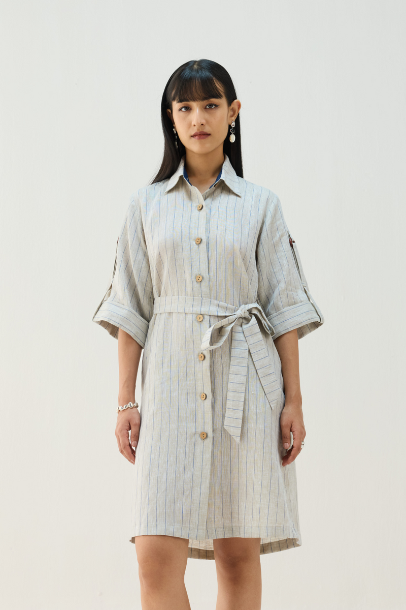 The Sail Linen Shirt Dress all linen by Sui in beige color for women Worldwide