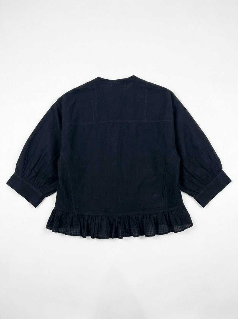 The Scarlet Frill Top-Black fine muslin top/shirt by World of Crow in black for women Worldwide