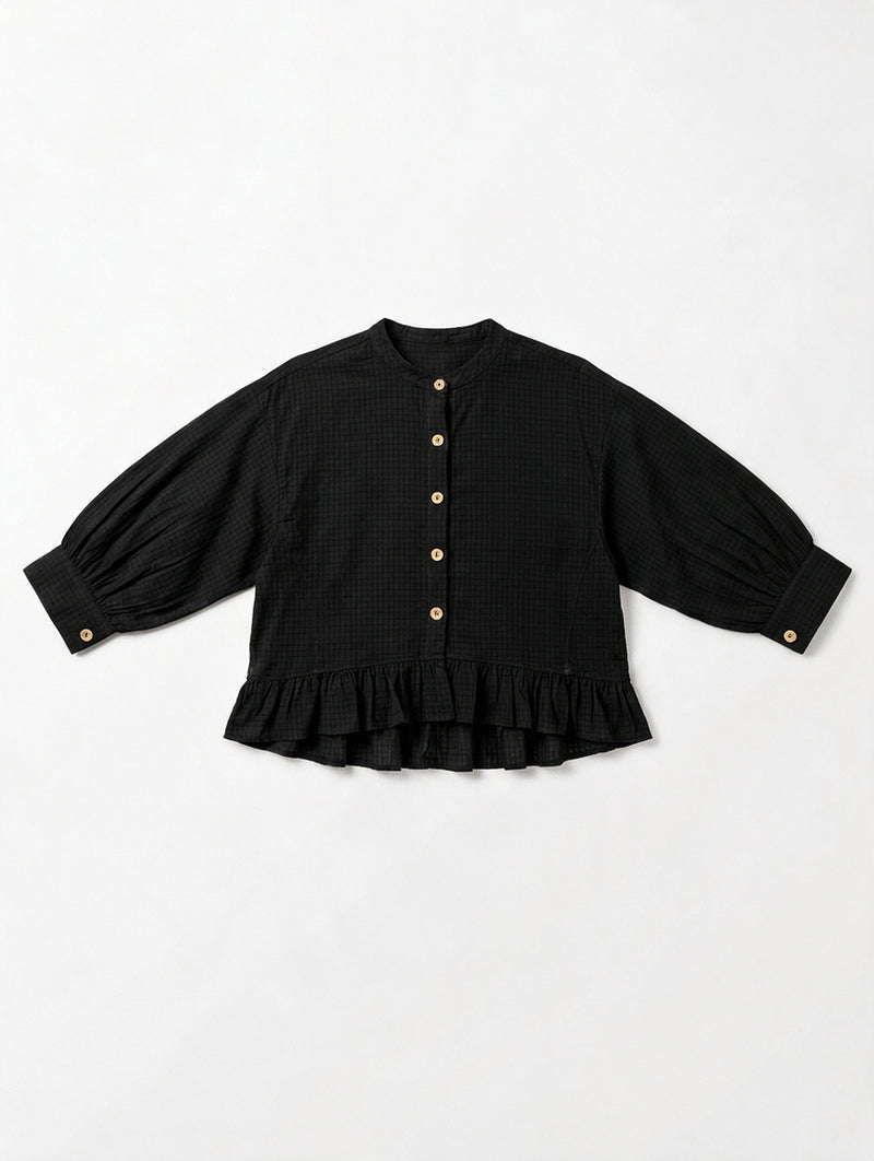 The Scarlet Frill Top-Black fine muslin top/shirt by World of Crow in black for women Worldwide