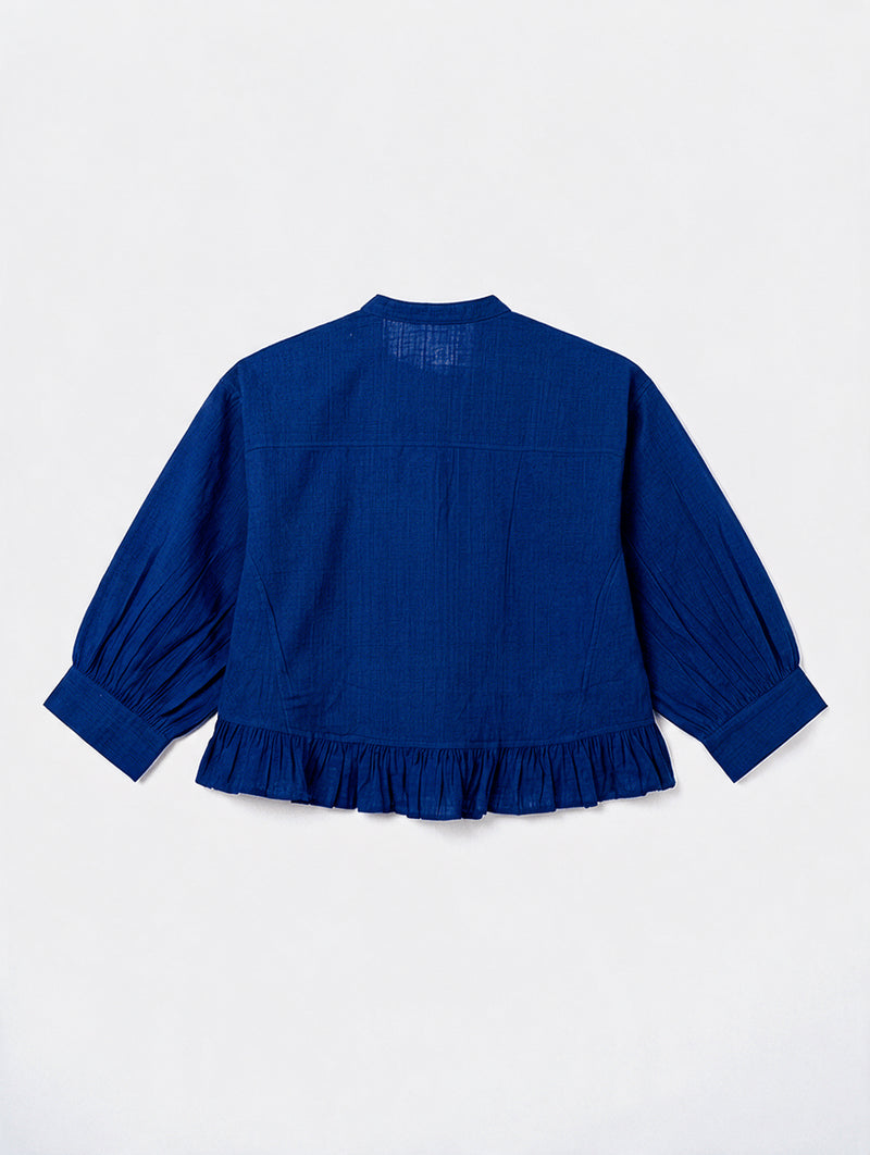 The Scarlet Frill Top-Royal Blue fine muslin top/shirt by World of Crow in blue for women Worldwide