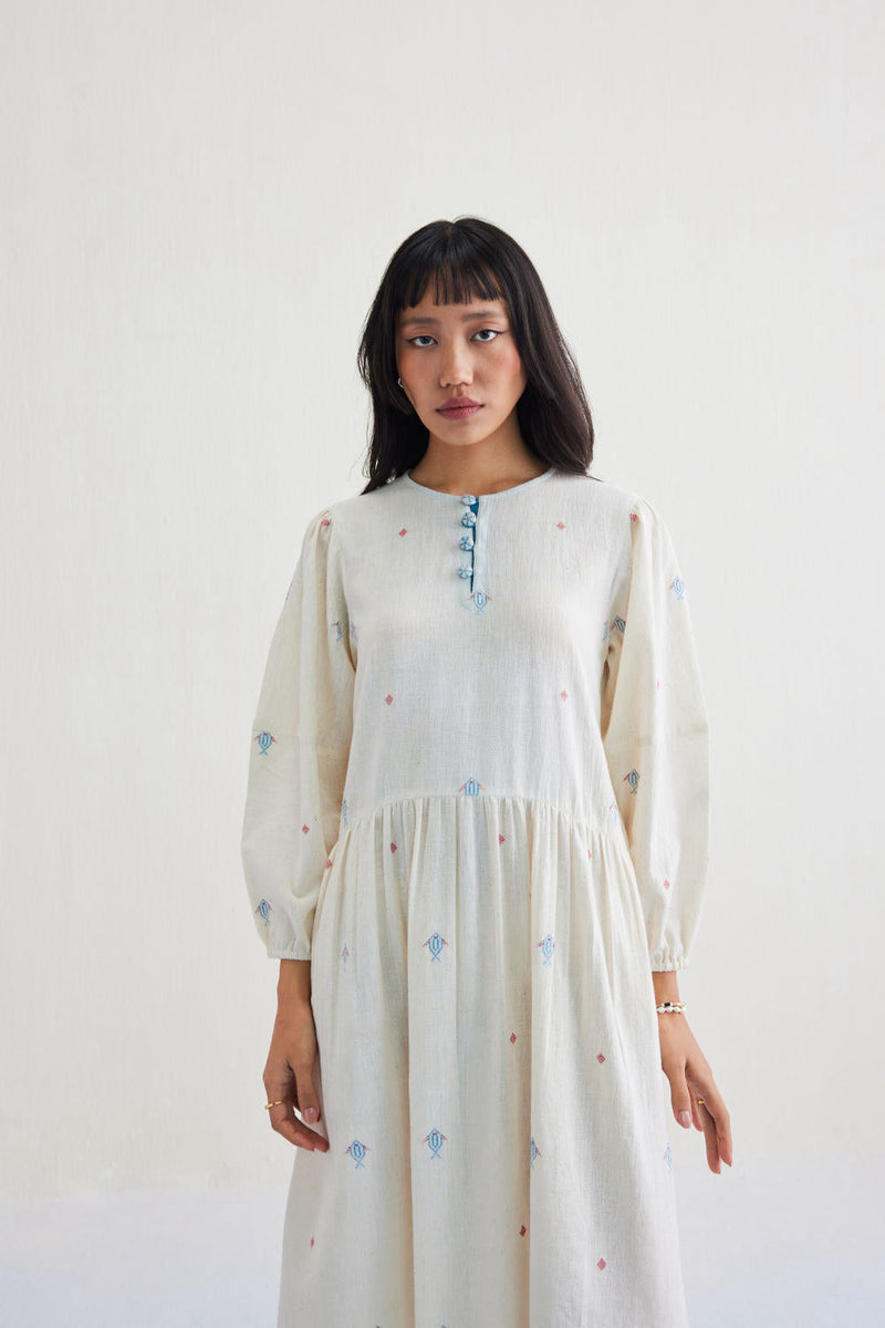 The Shoal Handwoven Kala Cotton Maxi Dress cotton by SUI in white color for women Worldwide