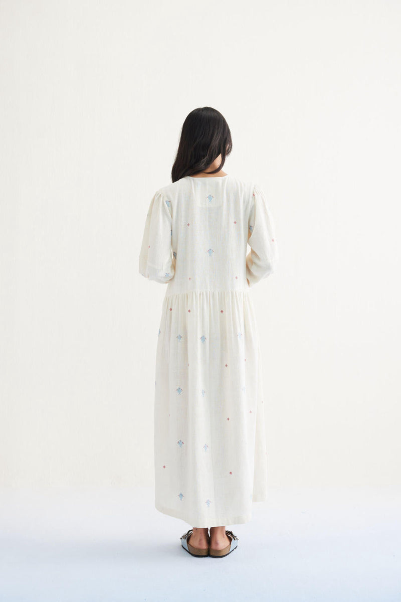 The Shoal Handwoven Kala Cotton Maxi Dress cotton by SUI in white color for women Worldwide