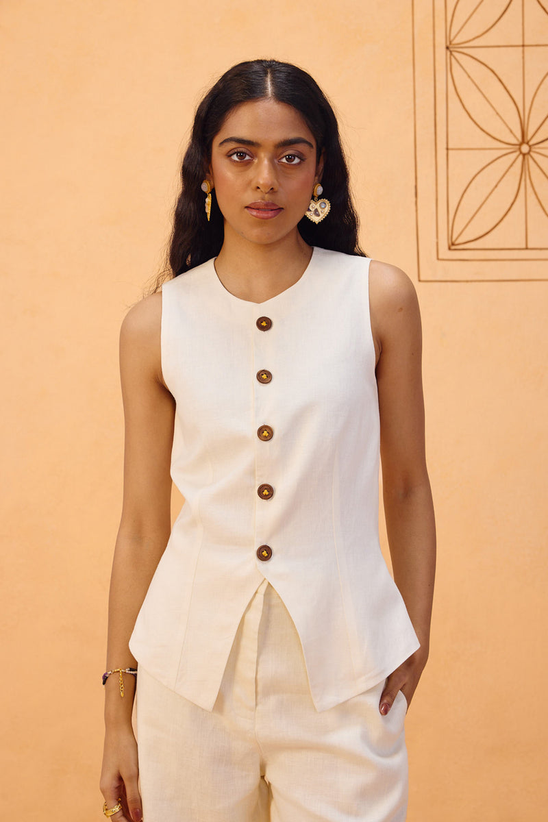 The Slow Linen Waistcoat linen jacket/overlay by SUI in off-white for women Worldwide