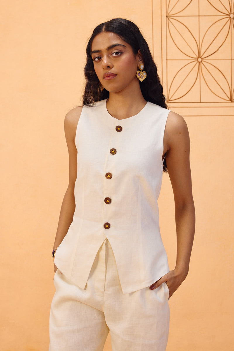 The Slow Linen Waistcoat linen jacket/overlay by SUI in off-white for women Worldwide