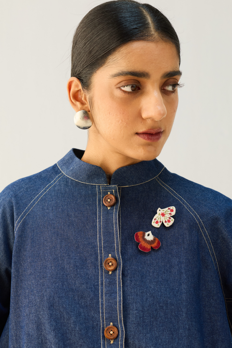 The Slow Sustainable Denim Bomber Jacket cotton by Sui in blue color for women Worldwide