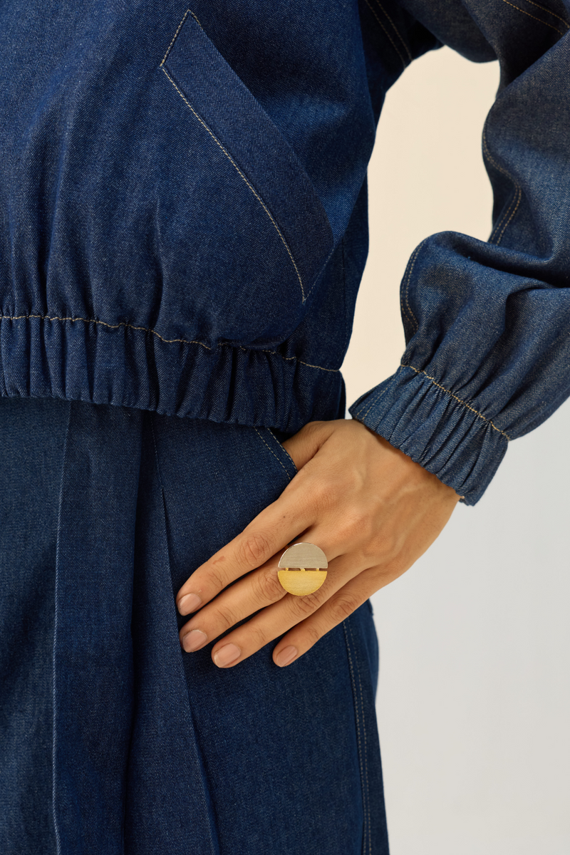 The Slow Sustainable Denim Bomber Jacket cotton by Sui in blue color for women Worldwide