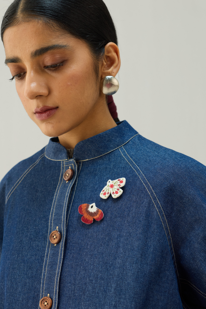 The Slow Sustainable Denim Bomber Jacket cotton by Sui in blue color for women Worldwide